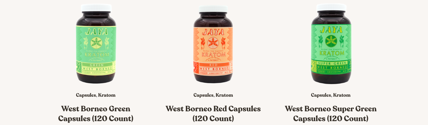 Jaya kratom capsules product label