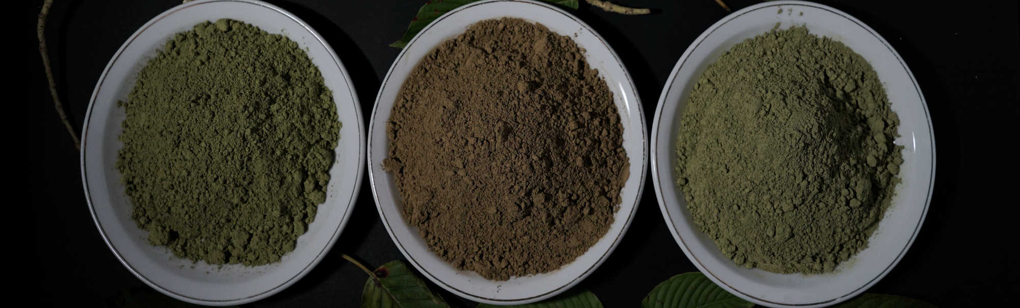 3 types of kratom powder in bowls